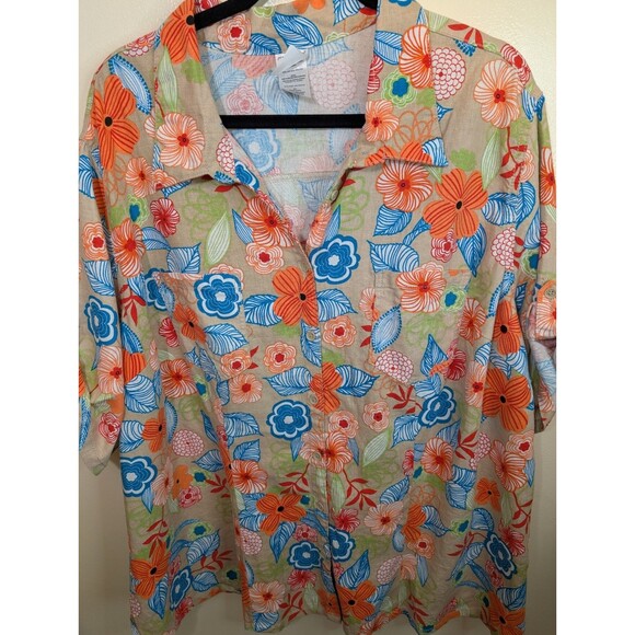 JMS Just My Size Button Up Top Floral Vacation Linen Blend Size 3X 22W/24W - Picture 5 of 8